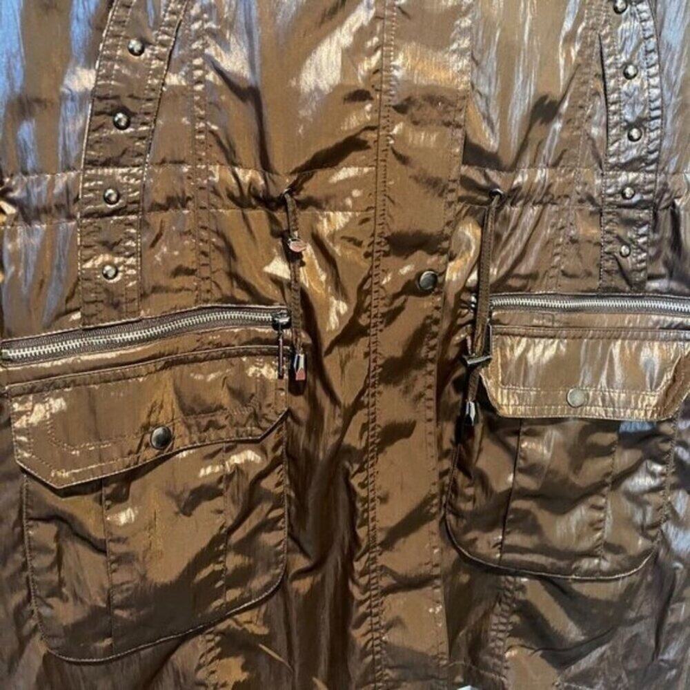 Vintage Y2K Women Metallic Brown Safari Utility Jacket Animal Print Lined M - Picture 5 of 16